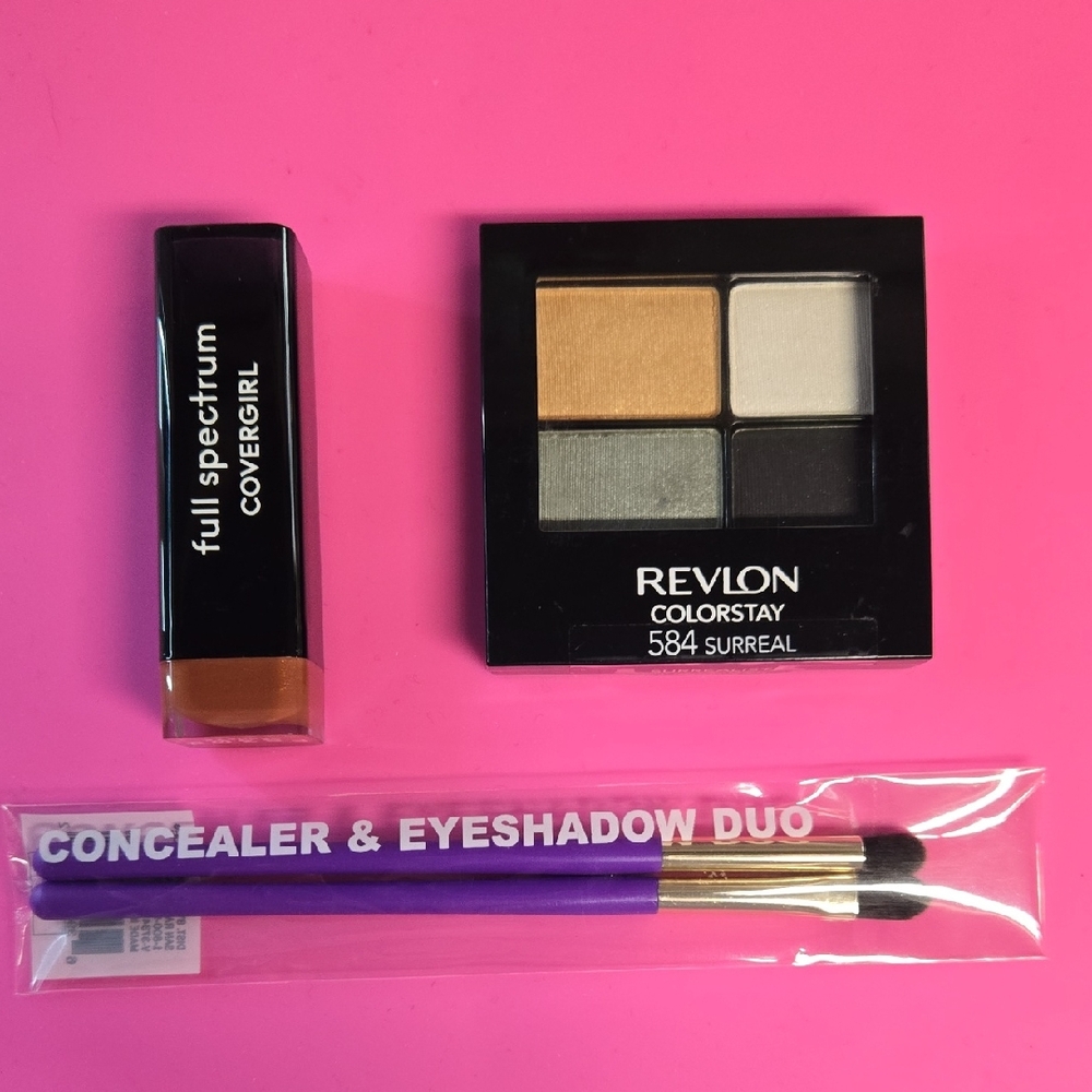 Revlon Eyeshadow, Brushes, And Covergirl Lipstick Bundle